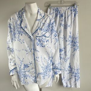 D. Porthault Paris Pajama Set Blue Floral Nightshirt Pants Jeté de Fleurs Blue M